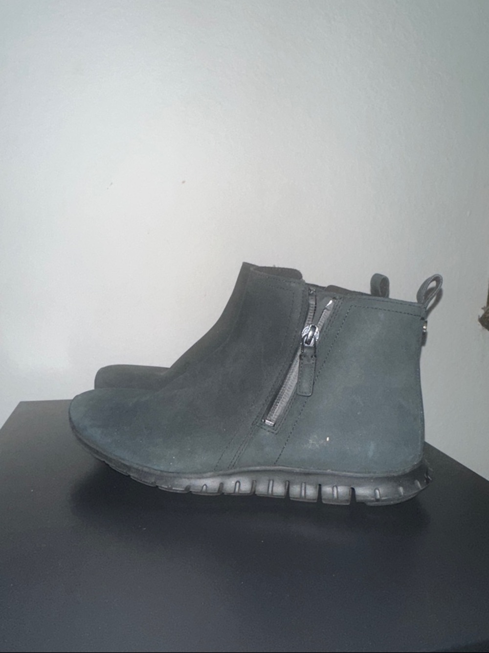 Cole Haan Waterproof Black Suede Ankle Boots with Side Zip